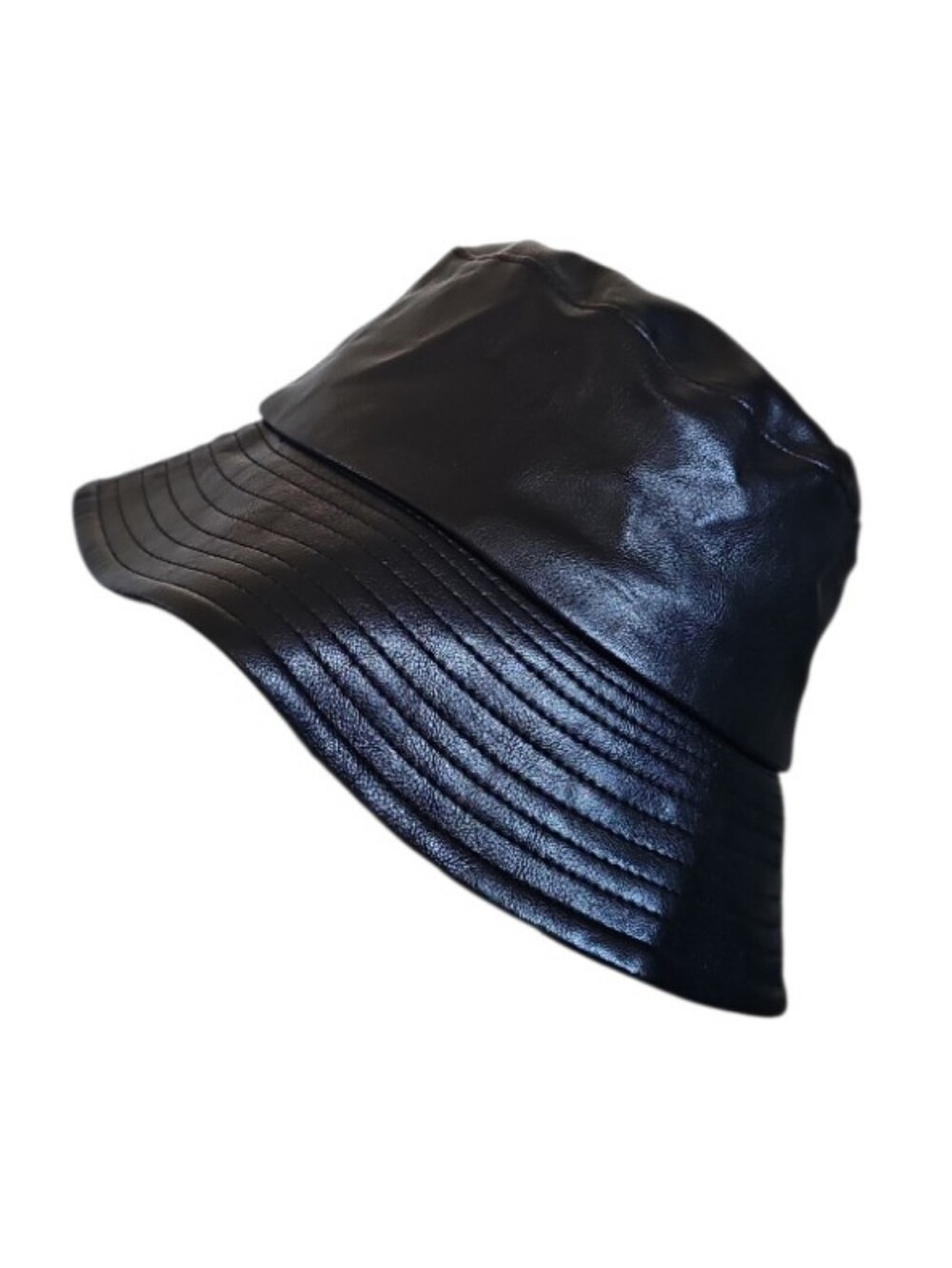 Open Edit Faux Leather Bucket Hat Black Vegan Leather One Size Minimalist